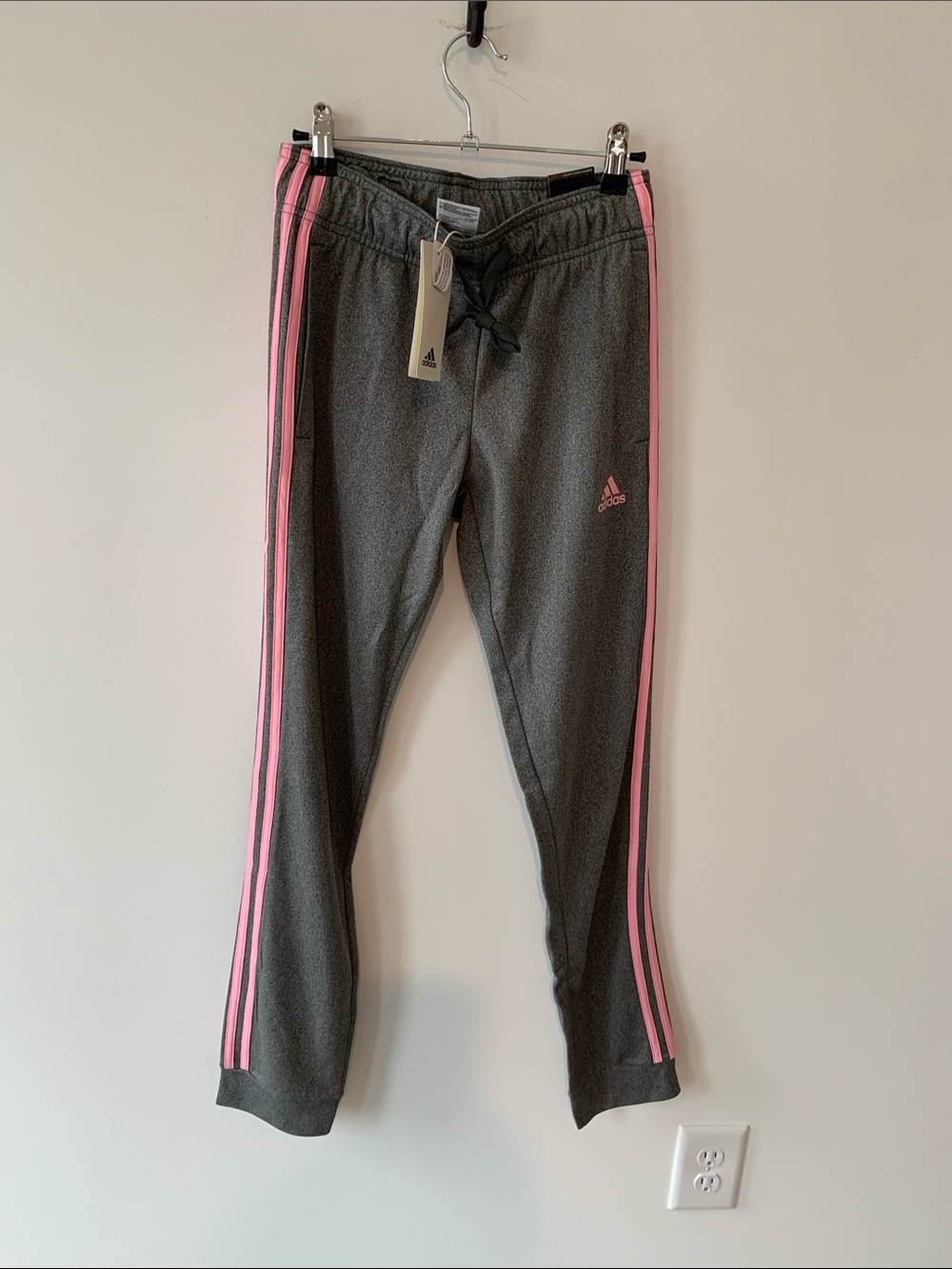 adidas womens xs Gray Joggers with Pink Side Stripes NWT